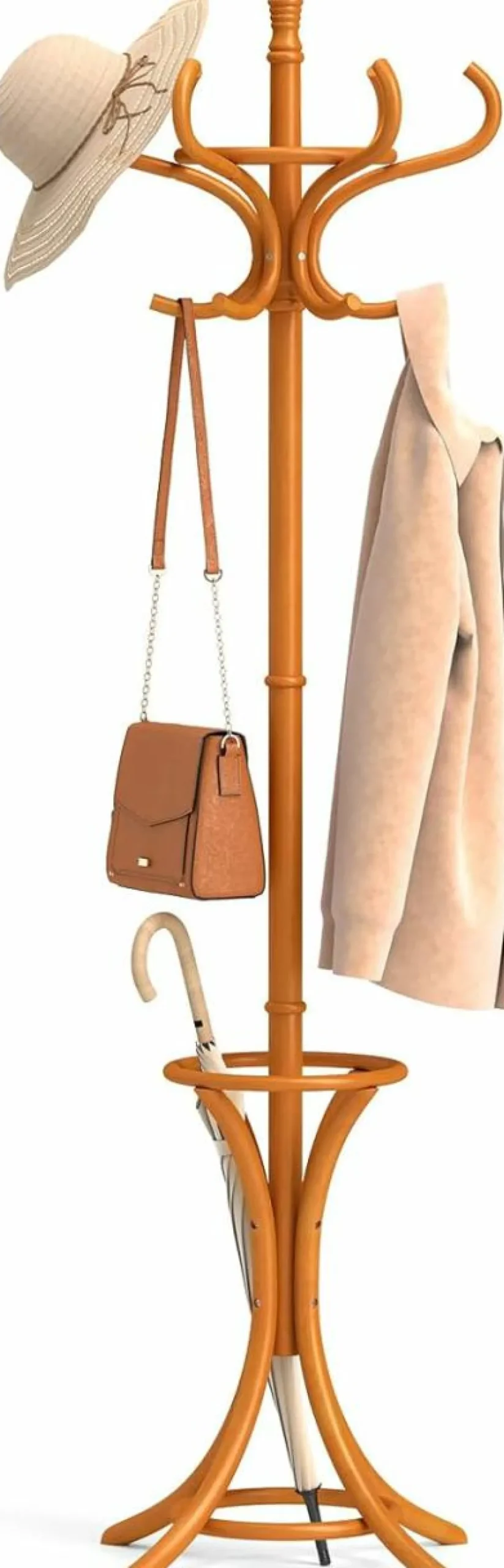 Tangkula Coat Rack with Umbrella Holder, 73 Inch Freestanding Coat Hanger Stand with 12 Hooks