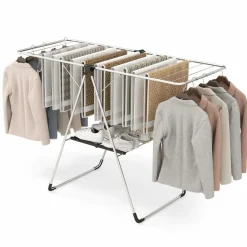 Tangkula Collapsible Clothes Drying Rack, 2-Level Folding Aluminum Drying Rack