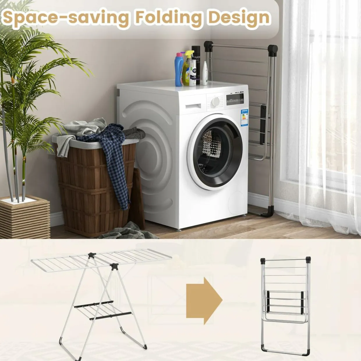 Tangkula Collapsible Clothes Drying Rack, 2-Level Folding Aluminum Drying Rack