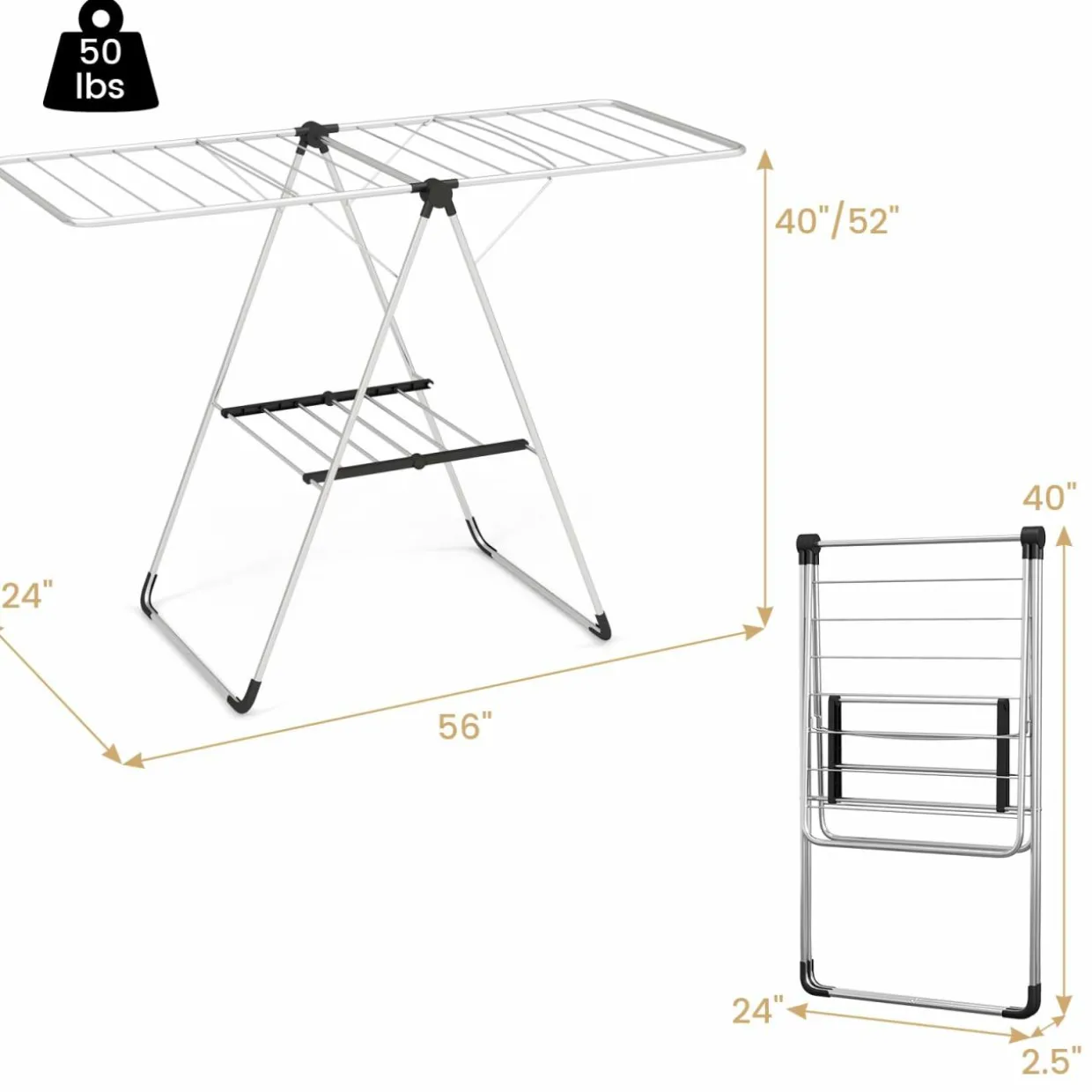 Tangkula Collapsible Clothes Drying Rack, 2-Level Folding Aluminum Drying Rack
