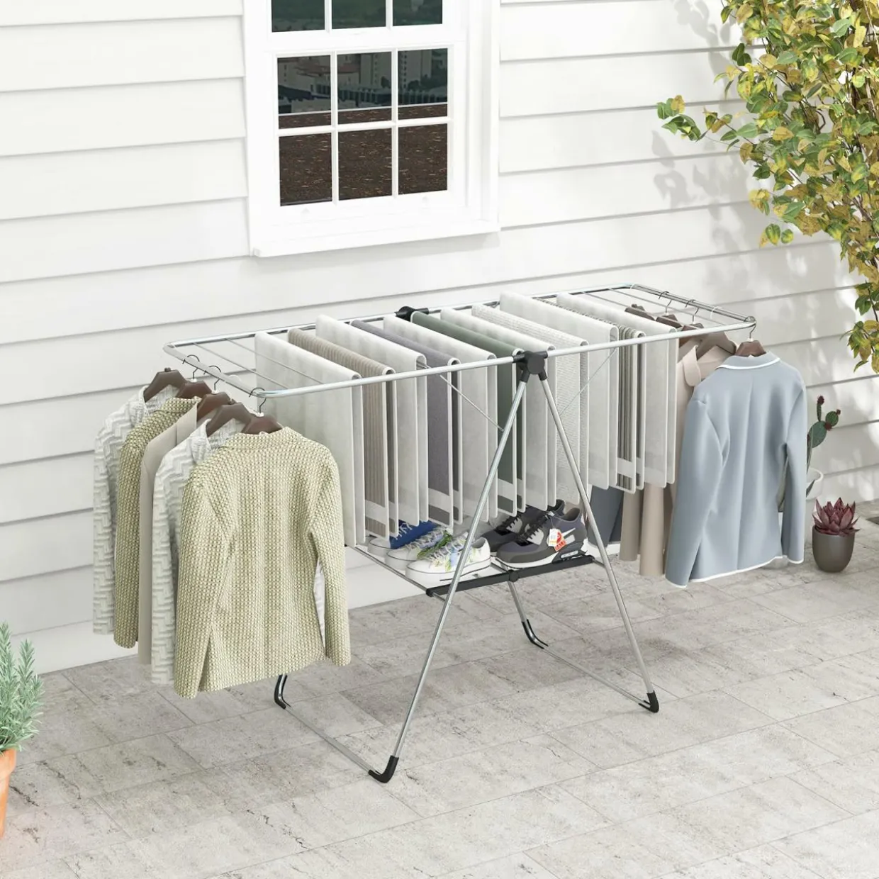 Tangkula Collapsible Clothes Drying Rack, 2-Level Folding Aluminum Drying Rack