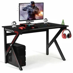 Tangkula Computer Desk Gaming Desk, E-Sports Gaming Workstation with Cup Holder & Headphone Holder