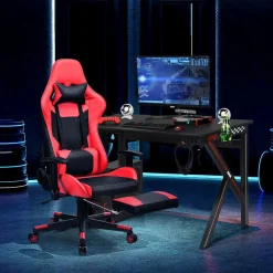 Tangkula Computer Desk Gaming Desk, E-Sports Gaming Workstation with Cup Holder & Headphone Holder