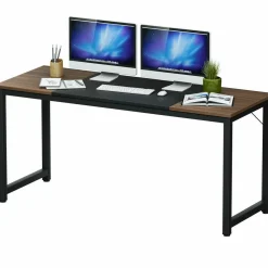 Tangkula 63"Computer Desk, Modern Large Writing Desk Computer Table (Black & Brown)
