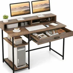 Tangkula Computer Desk with Storage Drawer & Monitor Stand