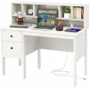 Tangkula Computer Desk with Drawers & Hutch, Modern Home Office Desk Writing Study Desk with Charging Station