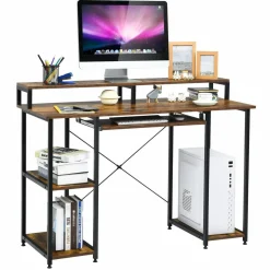 Tangkula Computer Desk with Storage Shelves, Monitor Stand