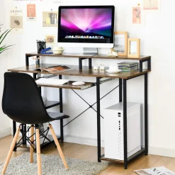 Tangkula Computer Desk with Storage Shelves, Monitor Stand