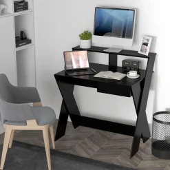 Tangkula Computer Desk with Storage Drawer, Small Writing Desk with Monitor Stand Riser