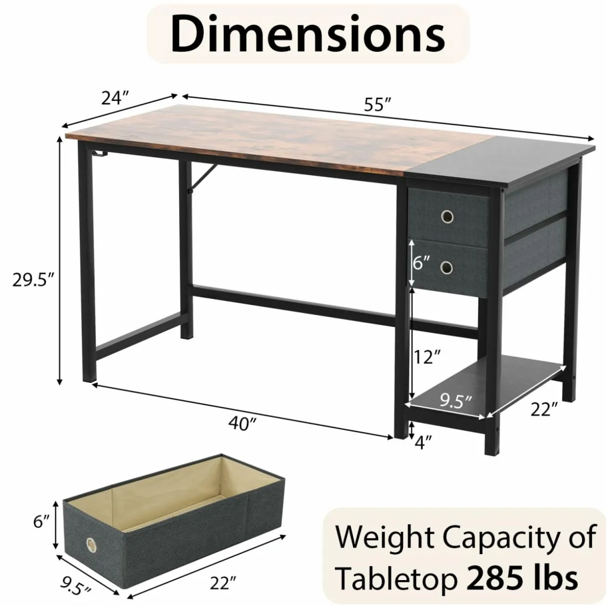 Tangkula Computer Desk with 2 Drawers, Modern Home Office Desk with Hanging Hook & Storage Shelf