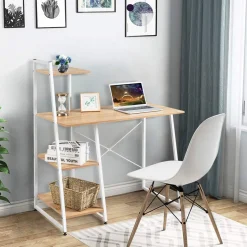Tangkula Computer Desk with 4 Tier Shelves, Writing Desk Study Desk