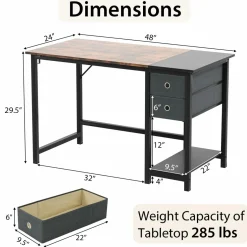 Tangkula Computer Desk with 2 Drawers, Modern Home Office Desk with Hanging Hook & Storage Shelf