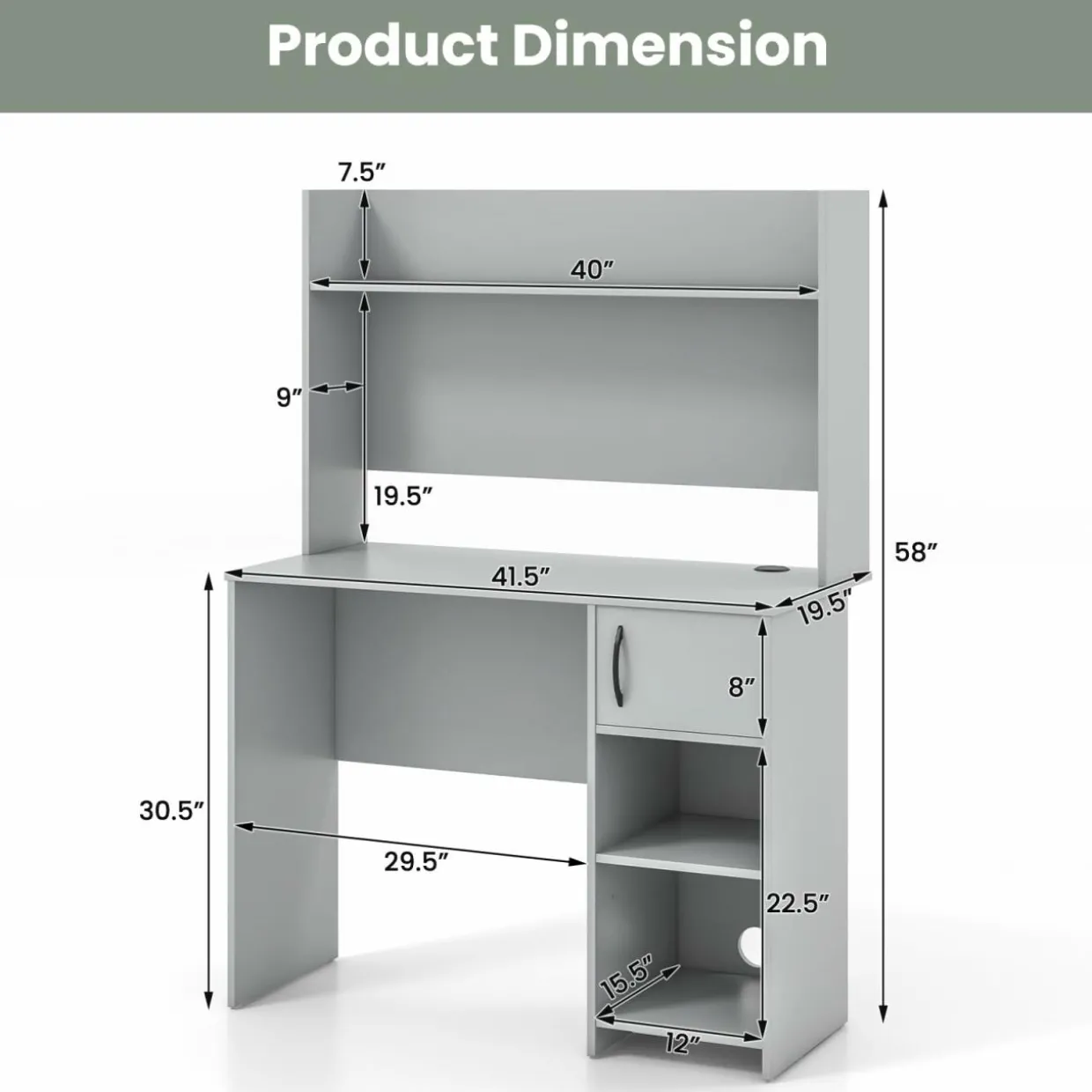 Tangkula Computer Desk with Hutch, Home Office Desk with Raised Display Shelf & 2 Open Shelves (Gray)