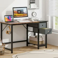 Tangkula Computer Desk with 2 Drawers, Modern Home Office Desk with Hanging Hook & Storage Shelf