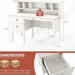 Tangkula Computer Desk with Drawers & Hutch, Modern Home Office Desk Writing Study Desk with Charging Station