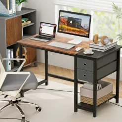 Tangkula Computer Desk with 2 Drawers, Modern Home Office Desk with Hanging Hook & Storage Shelf