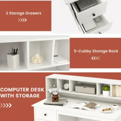 Tangkula Computer Desk with Drawers & Hutch, Modern Home Office Desk Writing Study Desk with Charging Station