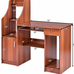 Tangkula Computer Desk with Storage Cabinet & Drawer, Wood Frame Home Office Desk with Pull-Out Keyboard Tray