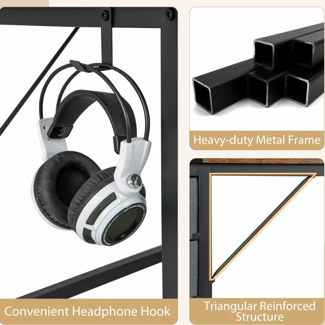 Tangkula Computer Desk with 2 Drawers, Modern Home Office Desk with Hanging Hook & Storage Shelf