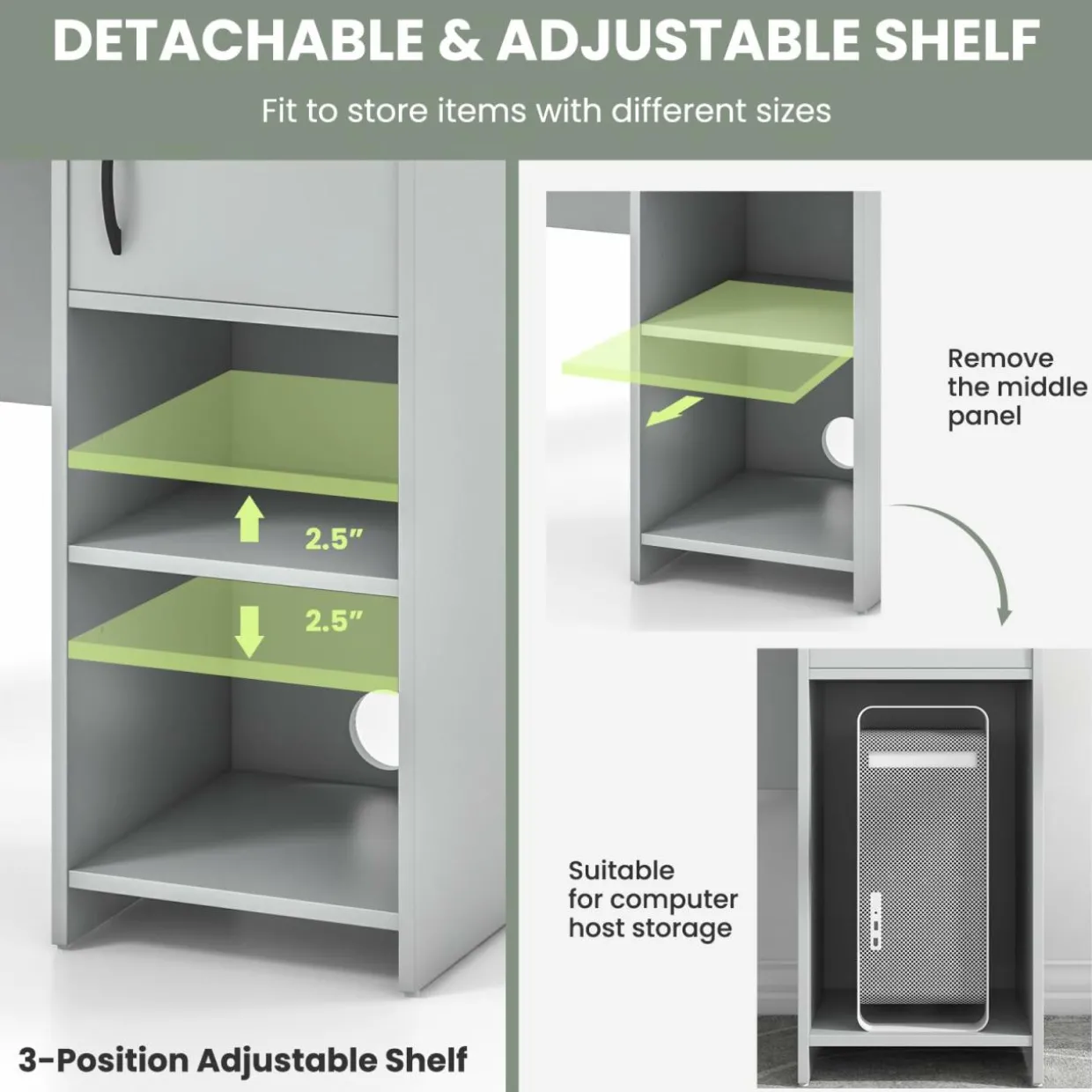 Tangkula Computer Desk with Hutch, Home Office Desk with Raised Display Shelf & 2 Open Shelves (Gray)