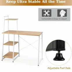 Tangkula Computer Desk with 4 Tier Shelves, Writing Desk Study Desk