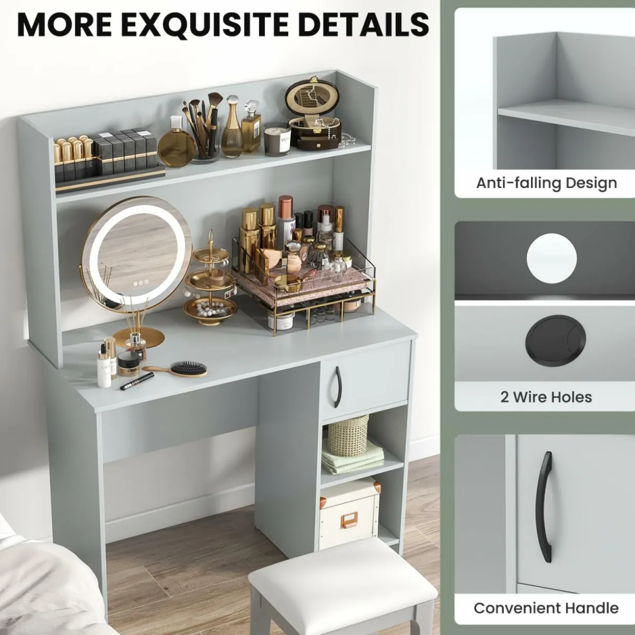 Tangkula Computer Desk with Hutch, Home Office Desk with Raised Display Shelf & 2 Open Shelves (Gray)