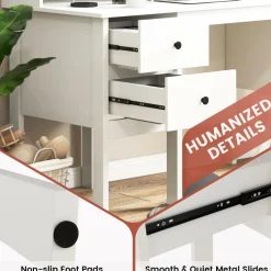Tangkula Computer Desk with Drawers & Hutch, Modern Home Office Desk Writing Study Desk with Charging Station