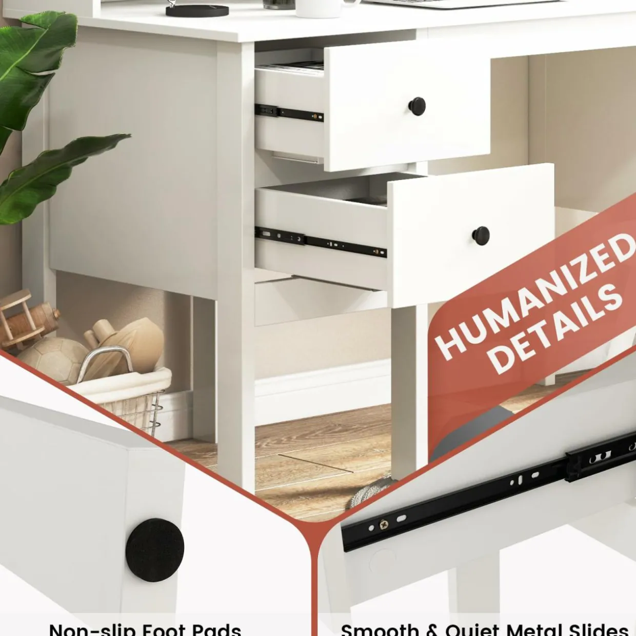 Tangkula Computer Desk with Drawers & Hutch, Modern Home Office Desk Writing Study Desk with Charging Station