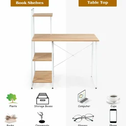 Tangkula Computer Desk with 4 Tier Shelves, Writing Desk Study Desk
