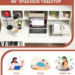 Tangkula Computer Desk with Drawers & Hutch, Modern Home Office Desk Writing Study Desk with Charging Station