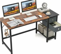 Tangkula Computer Desk with 2 Drawers, Modern Home Office Desk with Hanging Hook & Storage Shelf