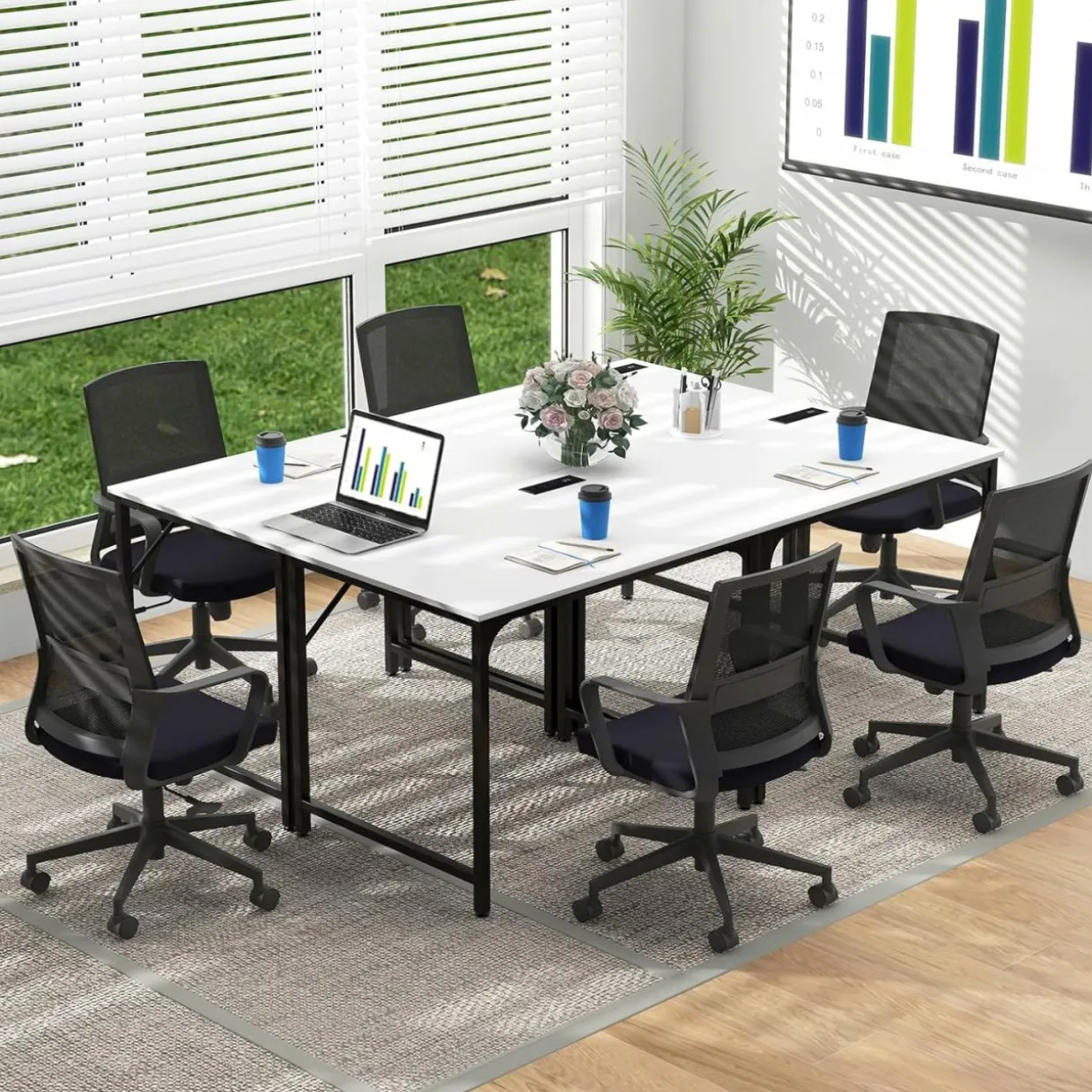 Tangkula Conference Table Set of 1/2/4/6, Modern Boardroom Desk with Storage Bag, Headphone Hook