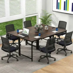 Tangkula Conference Table Set of 1/2/4/6, Modern Boardroom Desk with Storage Bag, Headphone Hook