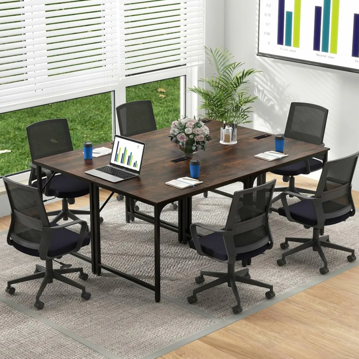 Tangkula Conference Table Set of 1/2/4/6, Modern Boardroom Desk with Storage Bag, Headphone Hook