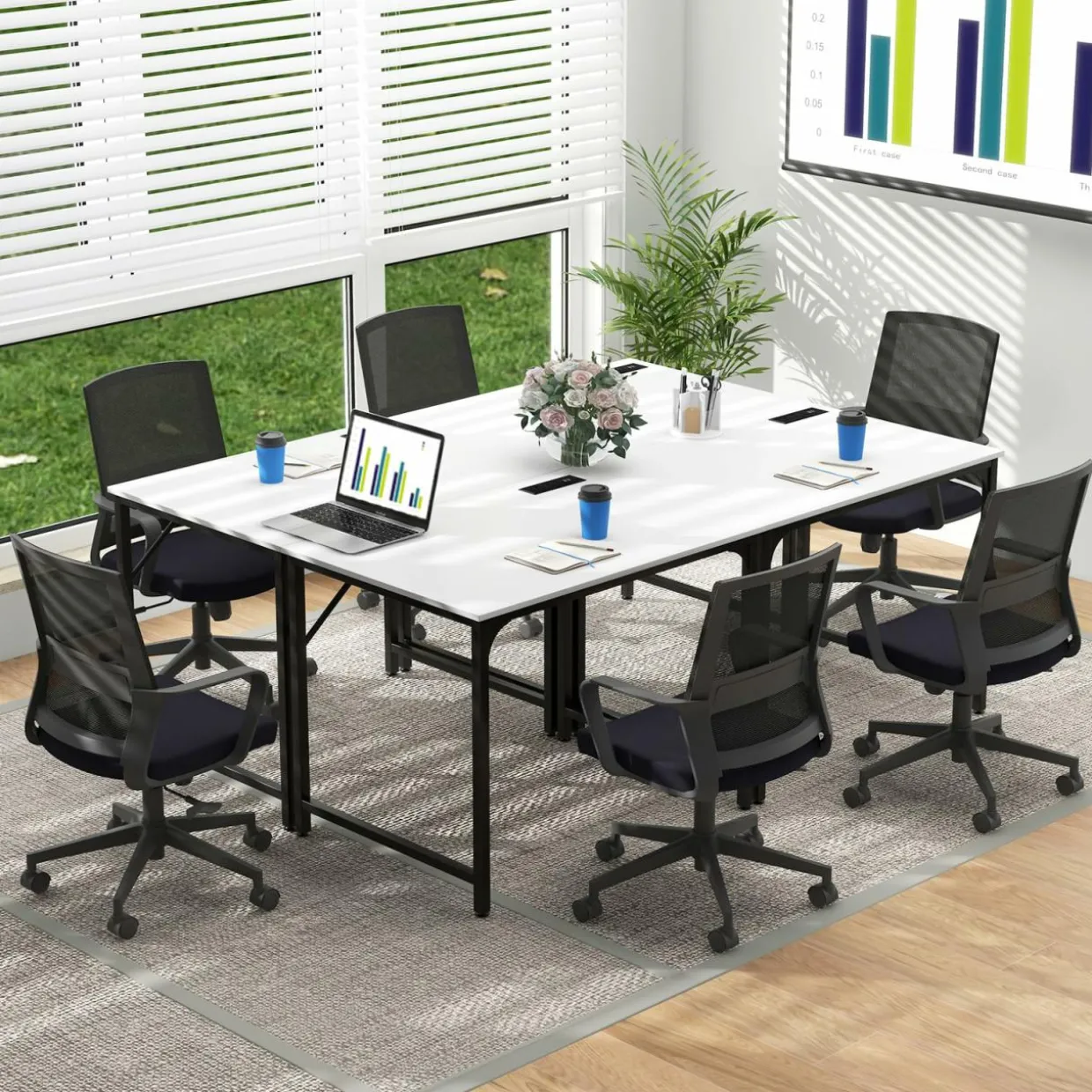 Tangkula Conference Table Set of 1/2/4/6, Modern Boardroom Desk with Storage Bag, Headphone Hook