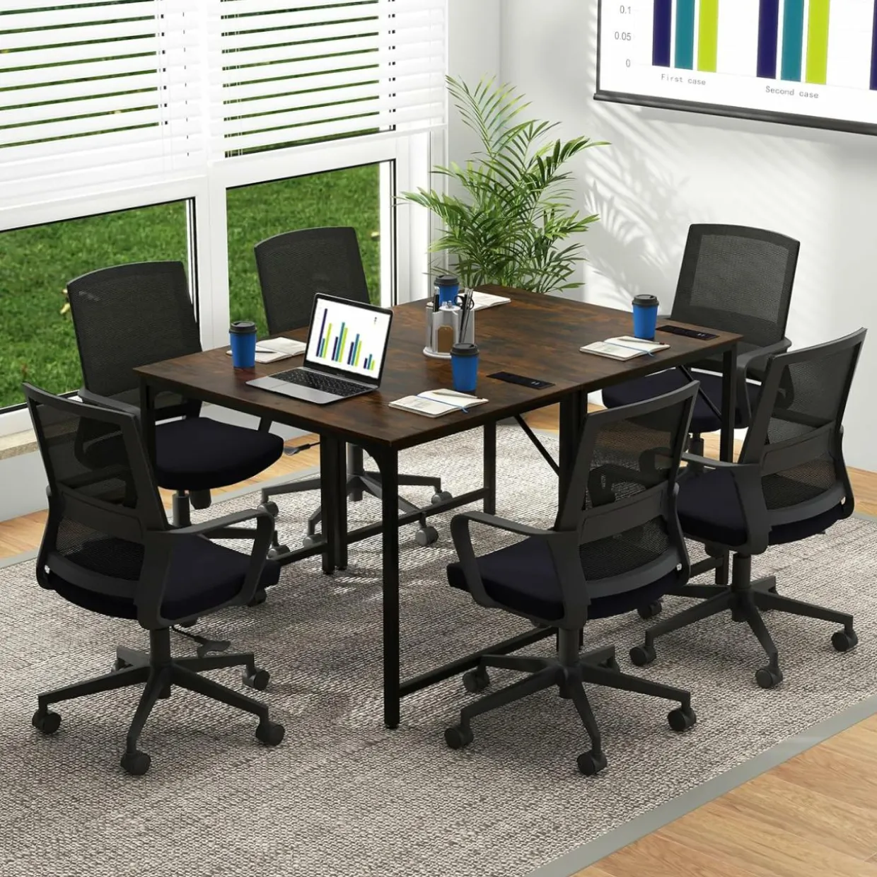 Tangkula Conference Table Set of 1/2/4/6, Modern Boardroom Desk with Storage Bag, Headphone Hook