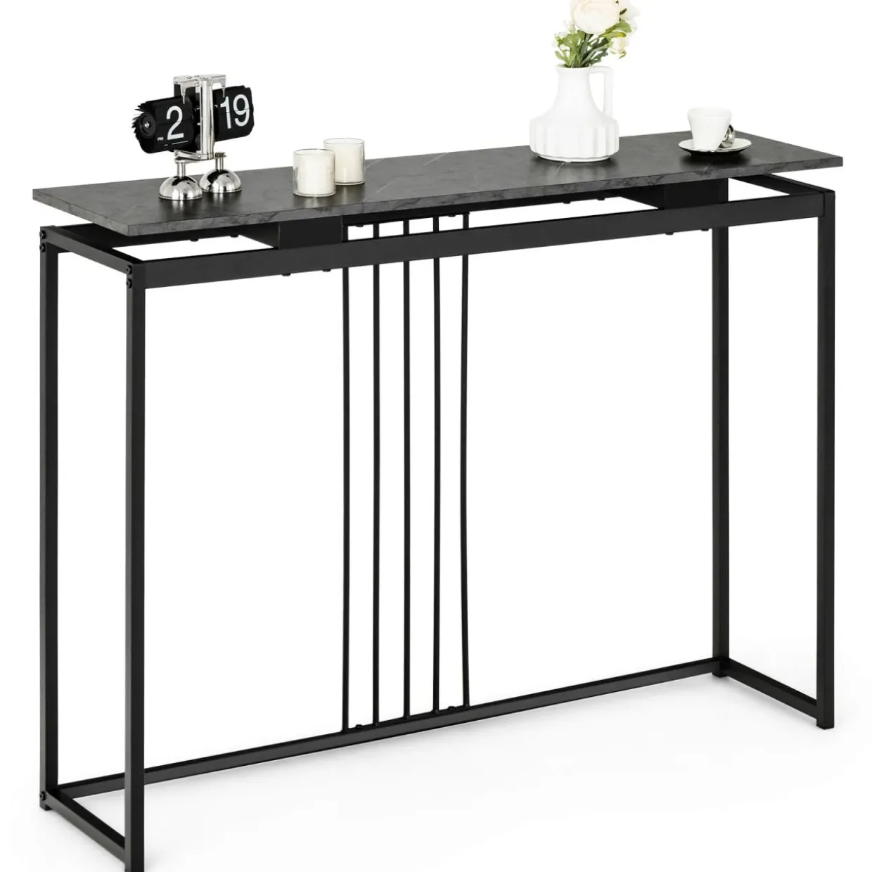 Tangkula 48"Console Table, Slim Sofa Table with Anti-Toppling Kit, Faux Marble Entryway Table