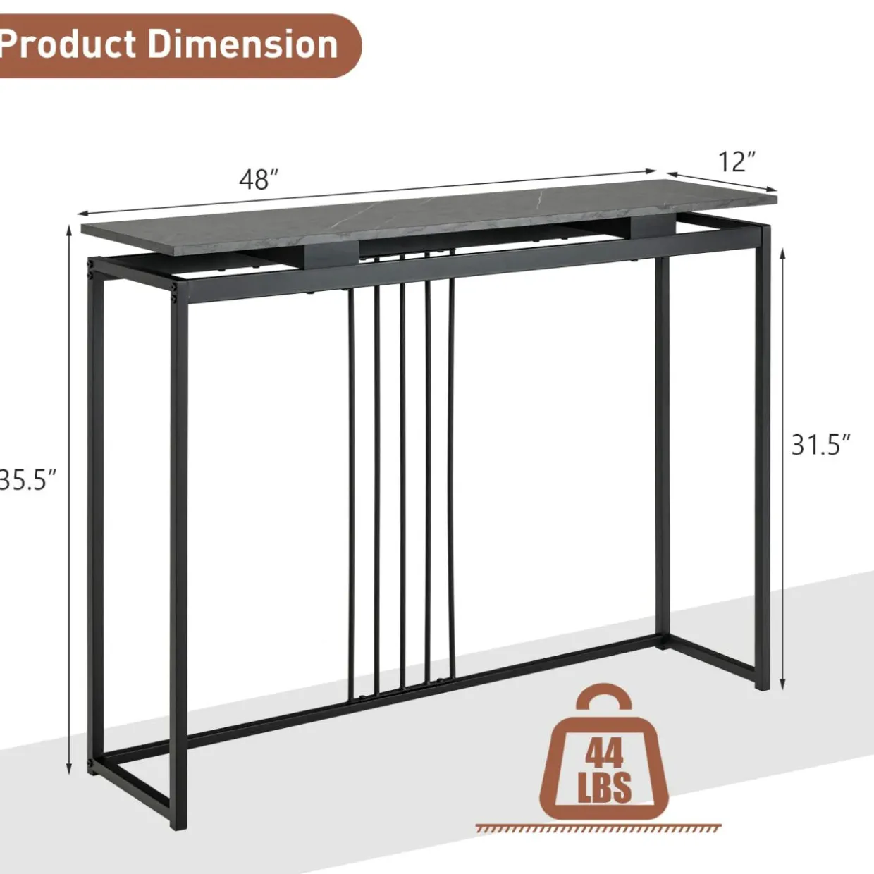 Tangkula 48"Console Table, Slim Sofa Table with Anti-Toppling Kit, Faux Marble Entryway Table