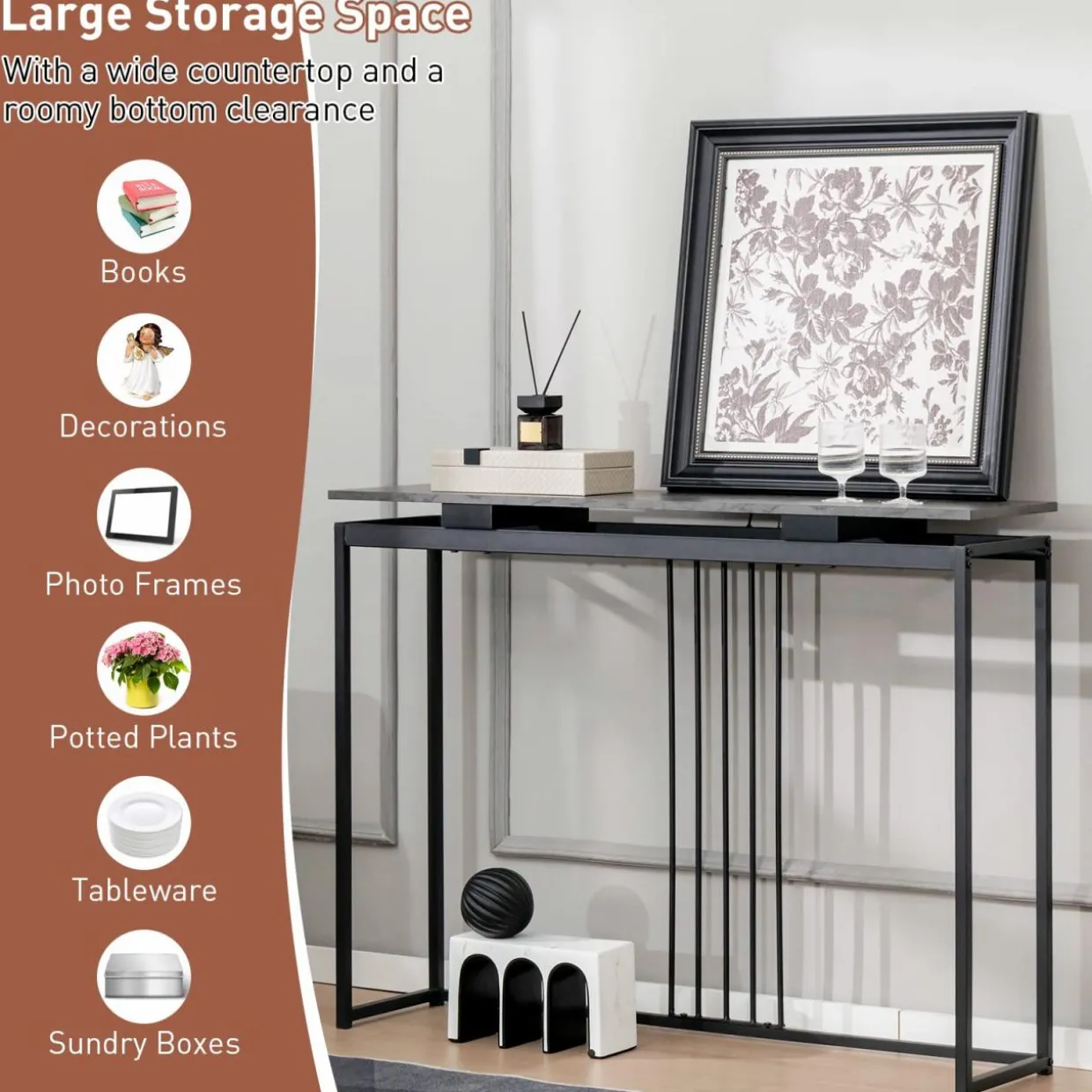 Tangkula 48"Console Table, Slim Sofa Table with Anti-Toppling Kit, Faux Marble Entryway Table