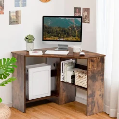 Tangkula Corner Desk, 90 Degrees Triangle Corner Computer Desk for Small Space