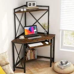 Tangkula Corner Desk with Hutch