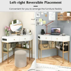 Tangkula Corner Desk with 2 Drawers & Built-in Charging Station, 90 Degrees Triangle Corner Computer Desk