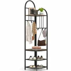 Tangkula Corner Hall Tree, 71 Inch Tall Entryway Coat Rack with Shoe Bench & 4 Storage Shelves