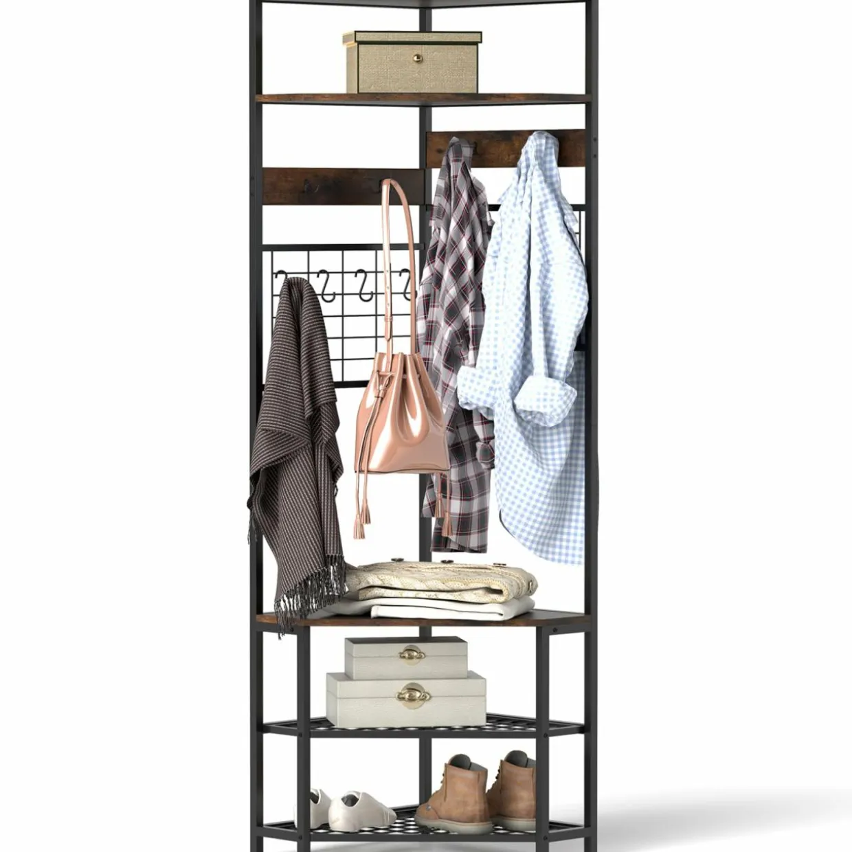 Tangkula Corner Hall Tree with Shoe Bench