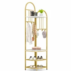Tangkula Corner Hall Tree, 71 Inch Tall Entryway Coat Rack with Shoe Bench & 4 Storage Shelves
