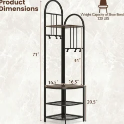 Tangkula Corner Hall Tree, 71 Inch Tall Entryway Coat Rack with Shoe Bench & 4 Storage Shelves