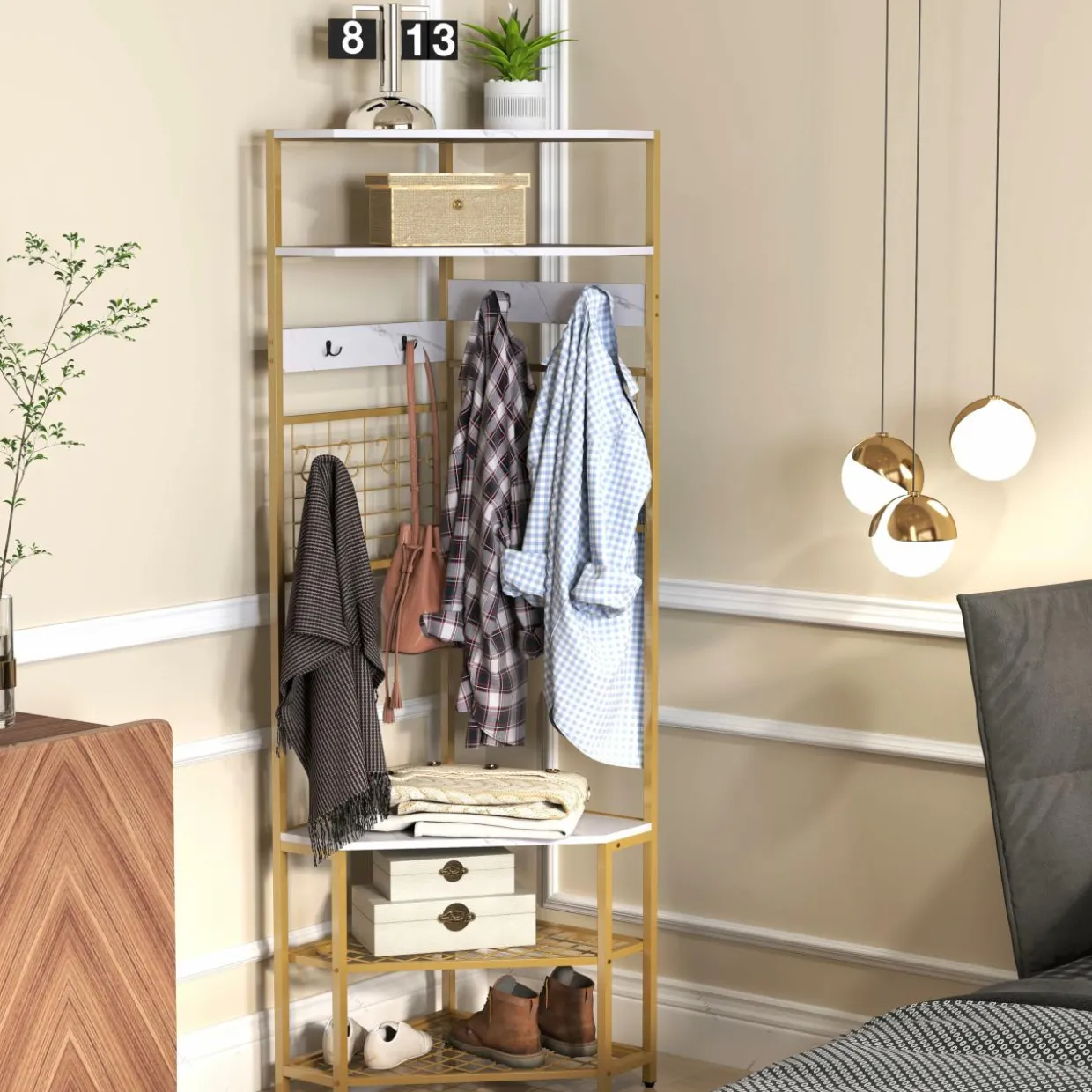 Tangkula Corner Hall Tree with Shoe Bench