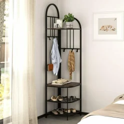 Tangkula Corner Hall Tree, 71 Inch Tall Entryway Coat Rack with Shoe Bench & 4 Storage Shelves