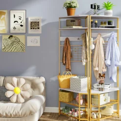 Tangkula Corner Hall Tree with Shoe Bench