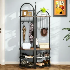Tangkula Corner Hall Tree, 71 Inch Tall Entryway Coat Rack with Shoe Bench & 4 Storage Shelves